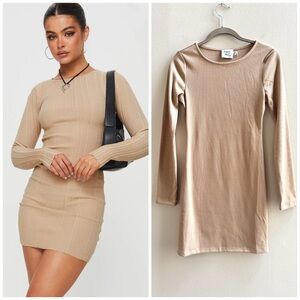Princess Polly Tan Ribbed Knit Long Sleeve Bodycon Mini Dress NWOT size 4